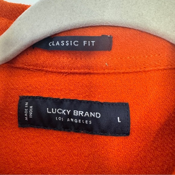Lucky Brand Men's Top Solid Utility Cloud Soft Long Sleeve Flannel Orange Sz L - Picture 3 of 12